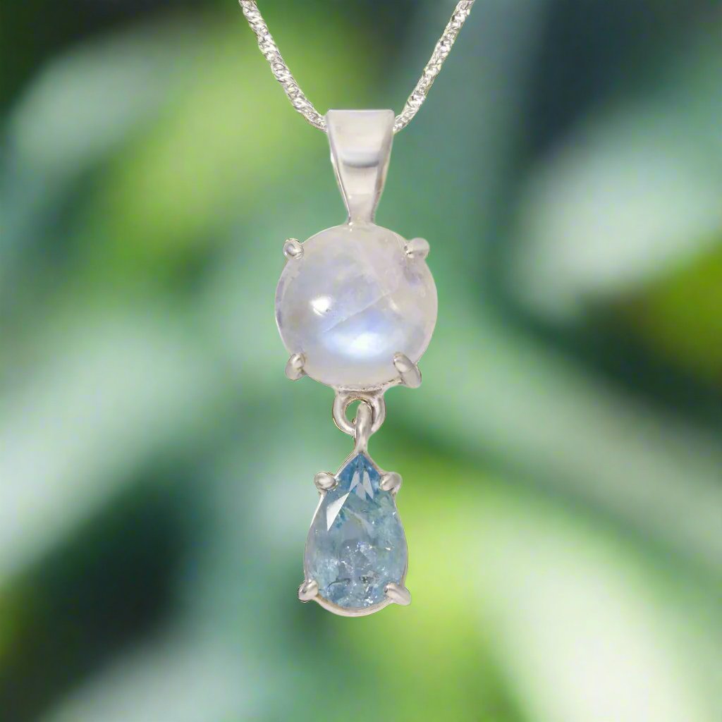 Herkimer Diamond, Rainbow Moonstone Pendant 1 7/8