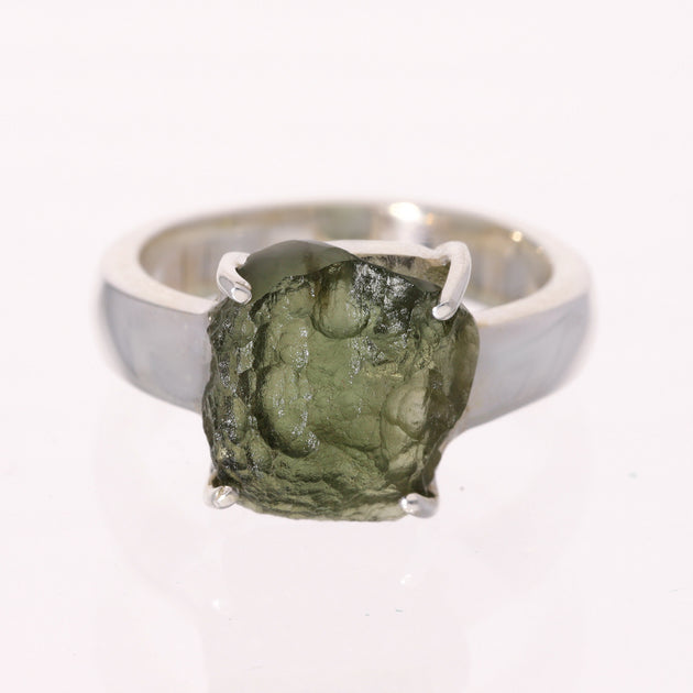 Faceted Moldavite outlet Ring US 8.25 - Sterling Silver - Birthstone Jewelry - Moldavite Engagement Ring - Greenstone Ring - Birthstone Jewelry