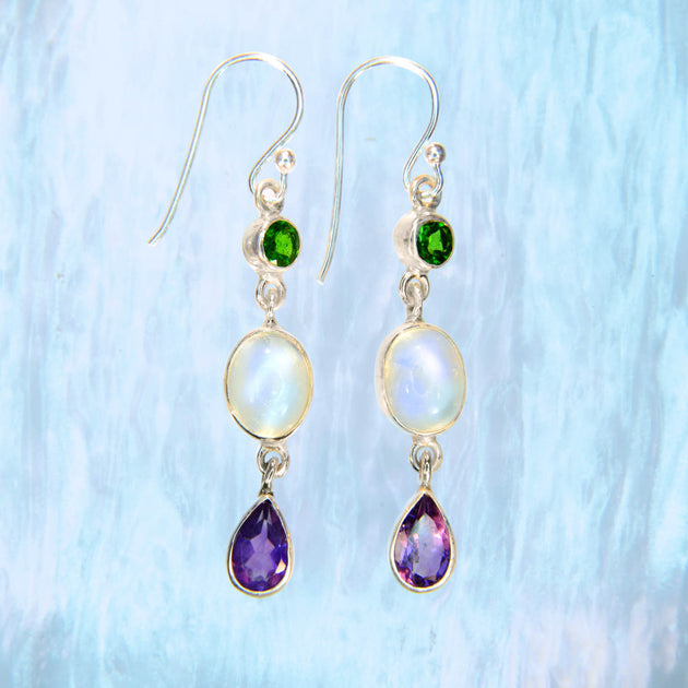 Chrome Diopside, buy Moonstone & Kyanite Earrings