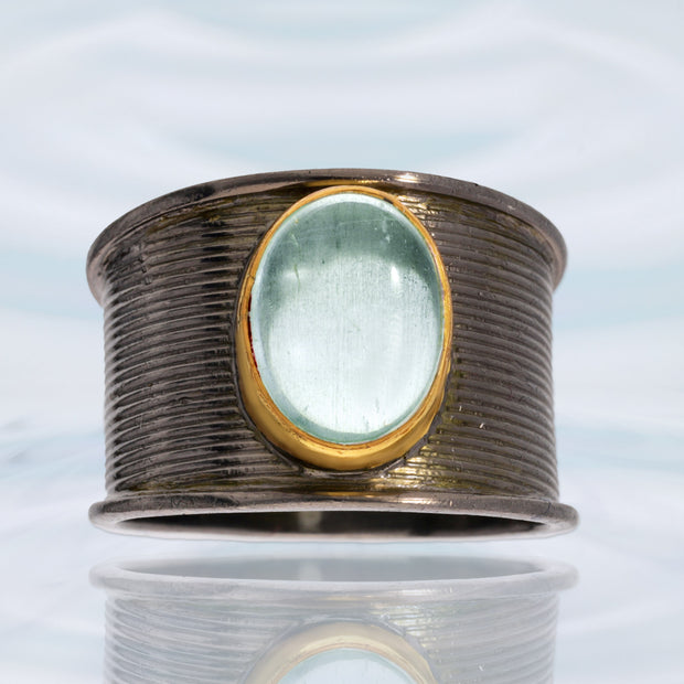 Aquamarine Black Rhodium Ring Size 10