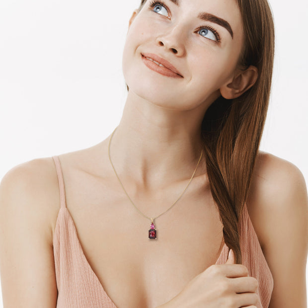 Pink Tourmaline & Red Tourmaline Gold Pendant