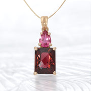 Pink Tourmaline & Red Tourmaline Gold Pendant