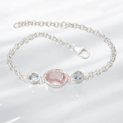 Pink Tourmaline & Aquamarine Silver Bracelet