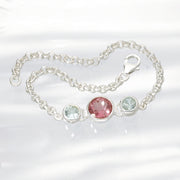 Pink Tourmaline & Aquamarine Silver Bracelet
