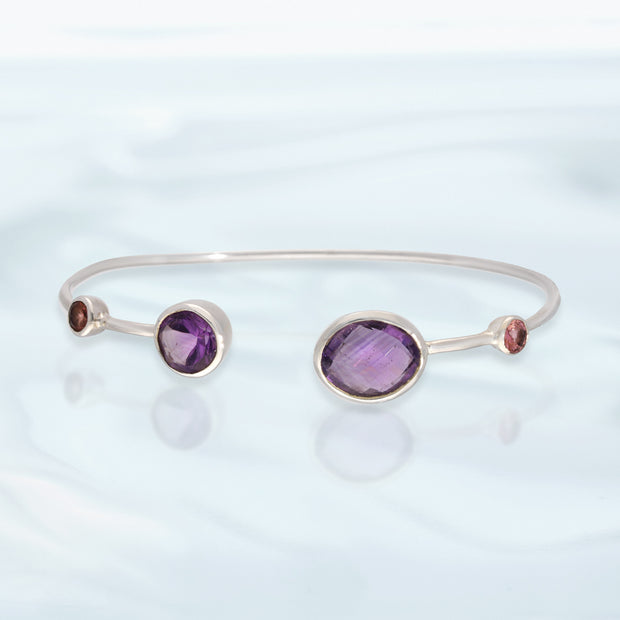 Amethyst & Pink Tourmaline Silver Bracelet