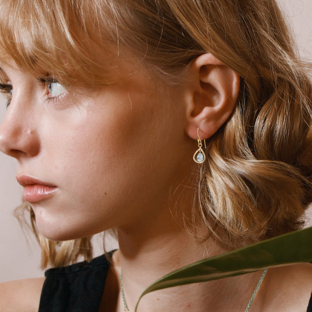 Aquamarine & Moissanite Gold Plated Earrings