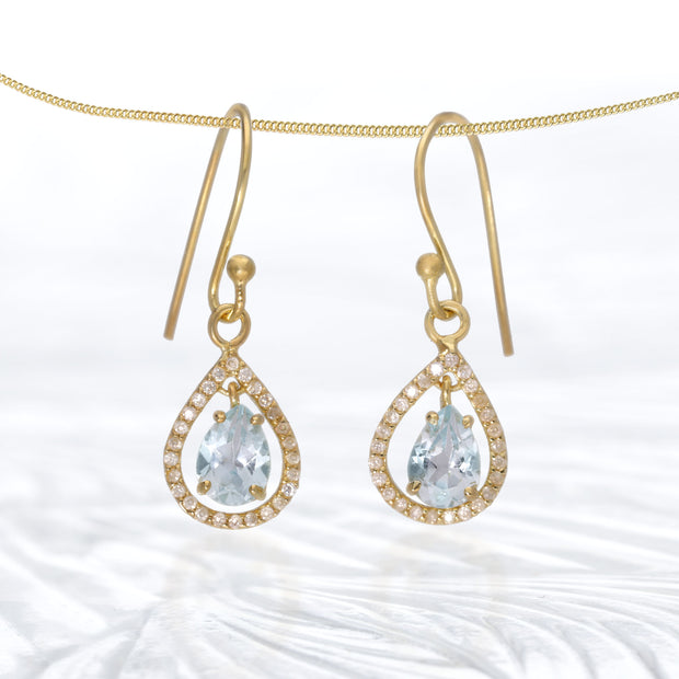 Aquamarine & Moissanite Gold Plated Earrings