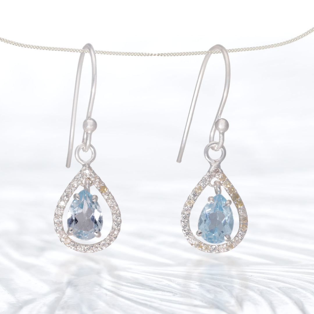 Aquamarine & Moissanite Silver Earrings – Arkadia Designs