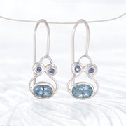 Blue Sapphire & Aquamarine Silver Earrings