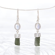 Moonstone & Genuine Moldavite Earrings