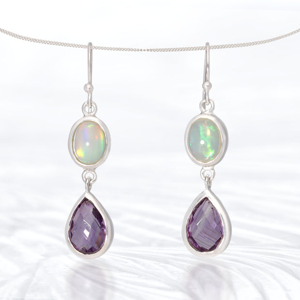Opal & Amethyst Silver Earrings