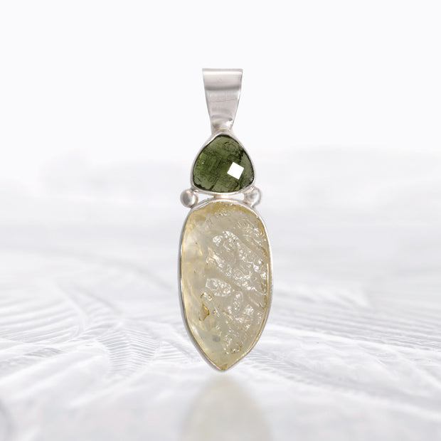 Moldavite and Libyan Desert Glass Pendant