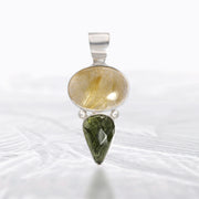 Golden Rutile and Moldavite Facet Pendant