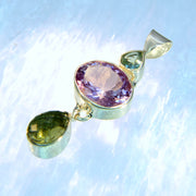 Aquamarine, Amethyst & Moldavite Faceted Gem Pendant