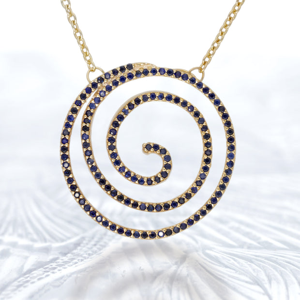 Blue Sapphire Spiral Necklace