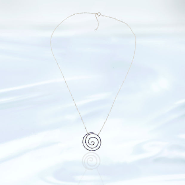 Blue Sapphire Silver Spiral Necklace