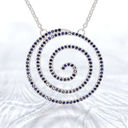 Blue Sapphire Silver Spiral Necklace