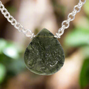 Polished Genuine Moldavite Silver Necklace