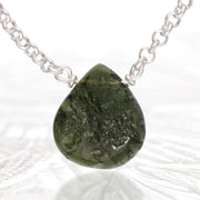 Polished Genuine Moldavite Silver Necklace