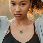 Pink Tourmaline & Moldavite Silver Necklace