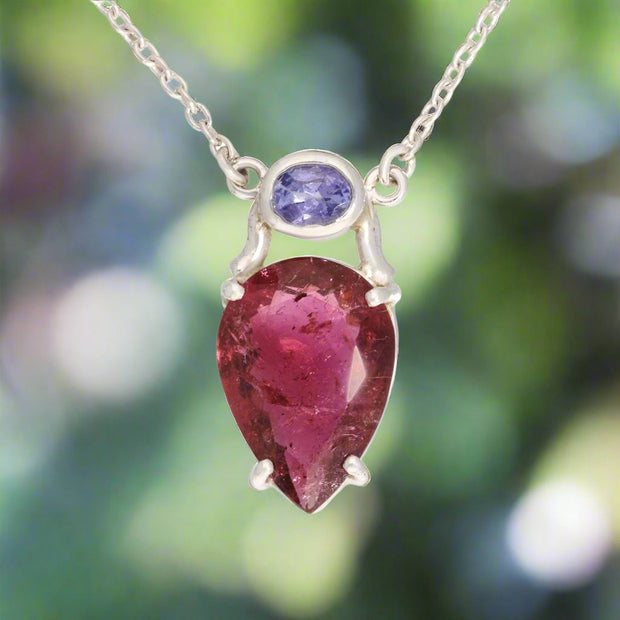 Beautiful Tanzanite & Tourmaline Silver Necklace