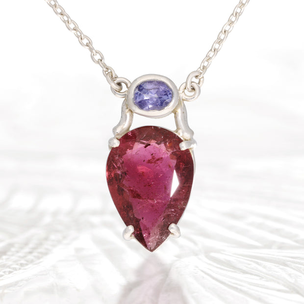 Beautiful Tanzanite & Tourmaline Silver Necklace