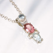 Aquamarine & Pink Tourmaline Silver Necklace