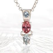 Aquamarine & Pink Tourmaline Silver Necklace