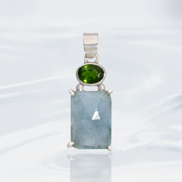 Chrome Diopside & Aquamarine Pendant