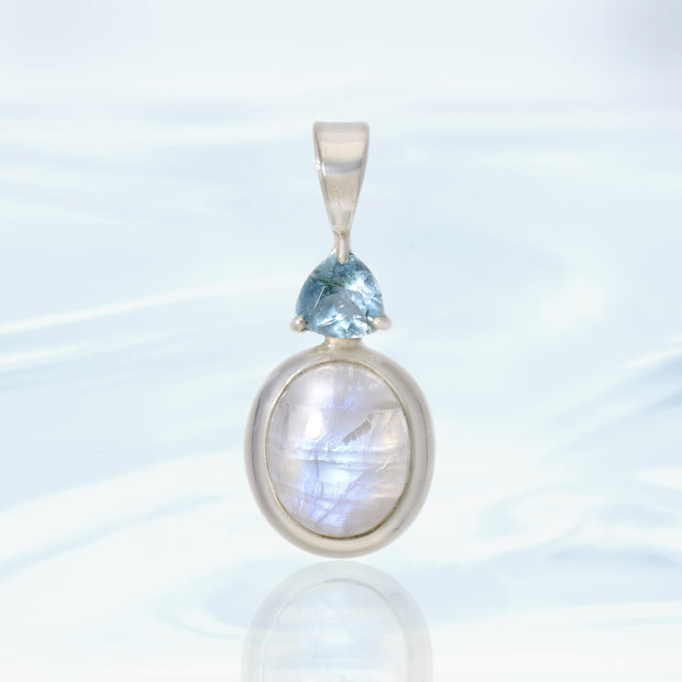 Aquamarine & Moonstone Silver Pendant