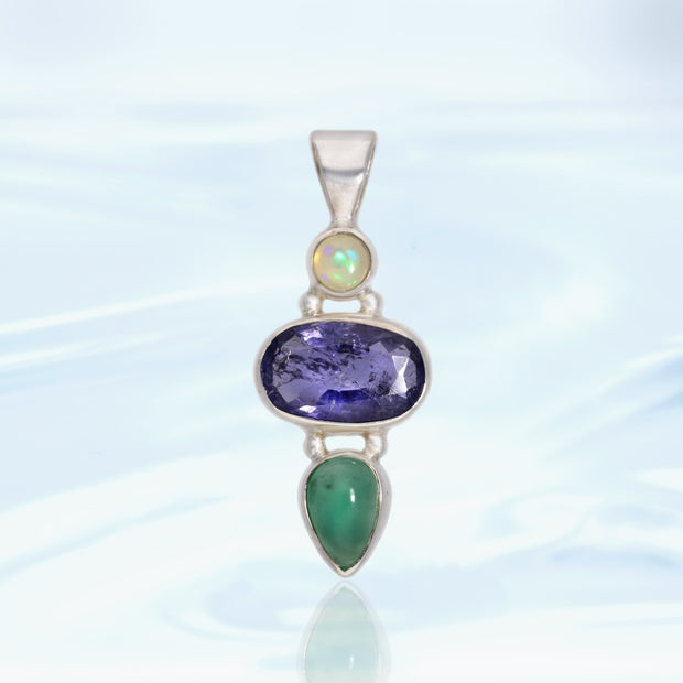 Opal, Iolite & Aqua Chalcedony Pendant