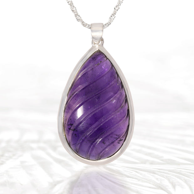Carved Amethyst Silver Pendant