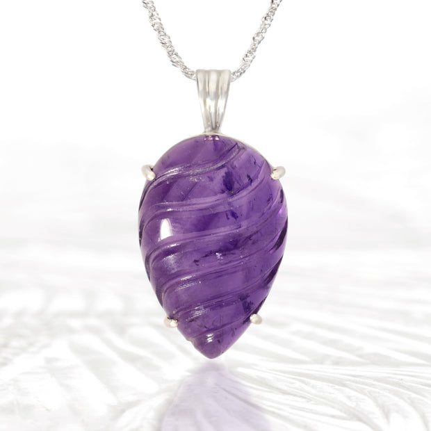 Carved Amethyst Sterling Silver Pendant