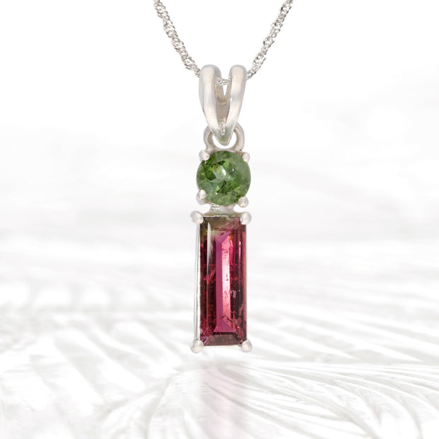 Green & Pink Tourmaline Silver Pendant