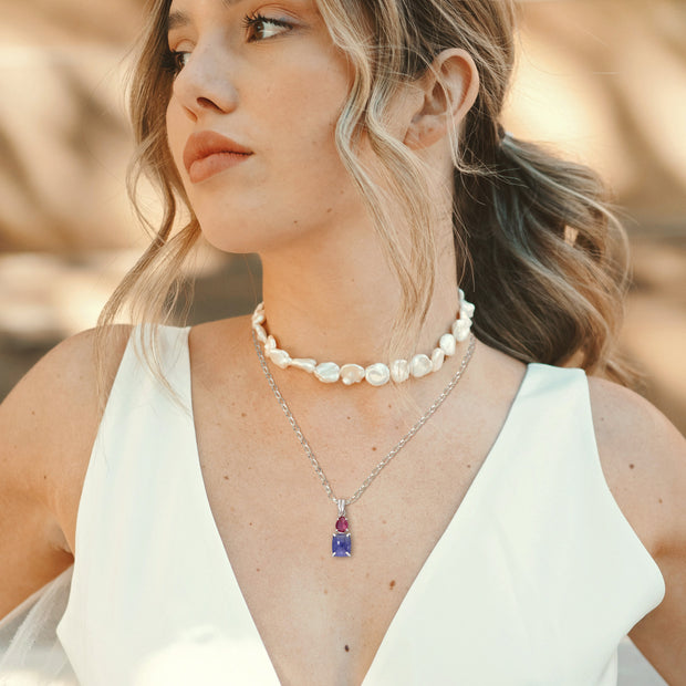 Pink Tourmaline & Tanzanite Silver Pendant