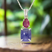 Pink Tourmaline & Tanzanite Silver Pendant