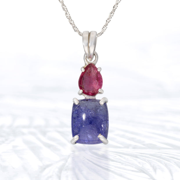 Pink Tourmaline & Tanzanite Silver Pendant