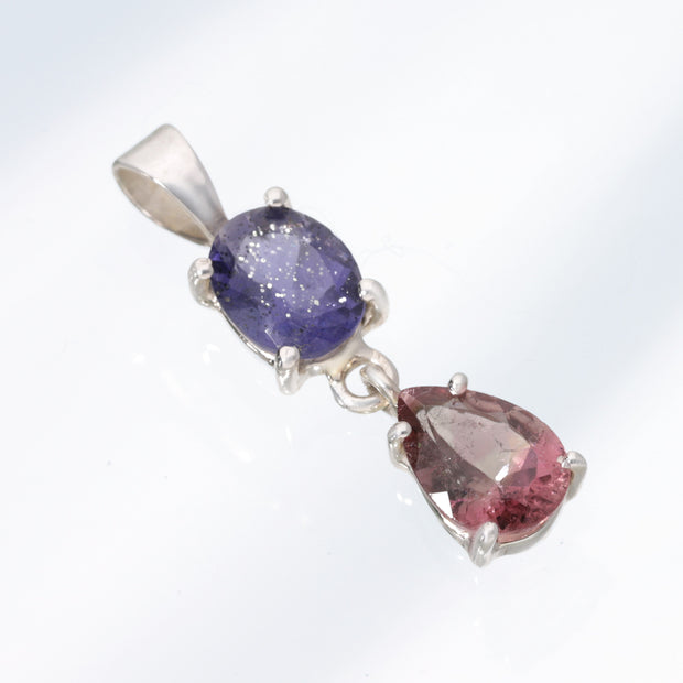 Sparkling Iolite & Pink Tourmaline Pendant