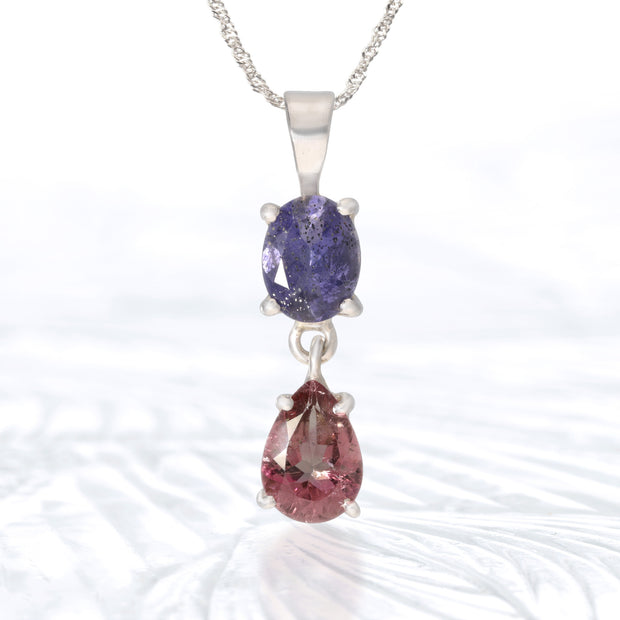 Sparkling Iolite & Pink Tourmaline Pendant