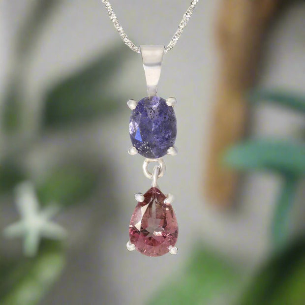 Sparkling Iolite & Pink Tourmaline Pendant