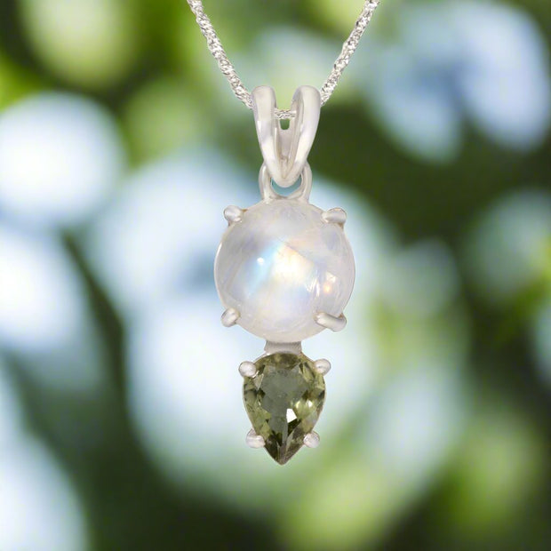 Moonstone & Tourmaline Silver Pendant