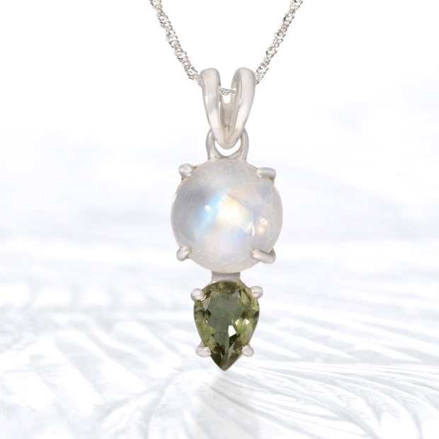 Moonstone & Tourmaline Silver Pendant