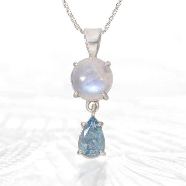 Rainbow Moonstone & Aquamarine Pendant