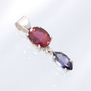 Pink Tourmaline & Iolite Silver Pendant