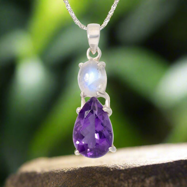 Moonstone & Amethyst Silver Pendant