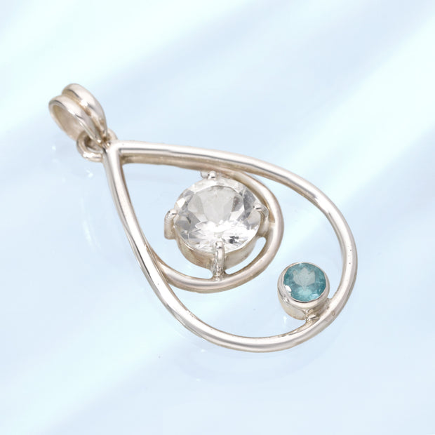 White Topaz & Apatite Silver Pendant