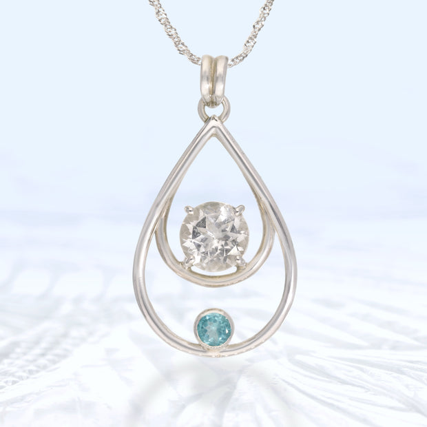 White Topaz & Apatite Silver Pendant