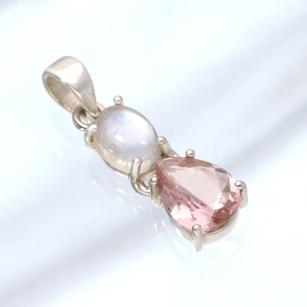 Moonstone & Pink Tourmaline Silver Pendant