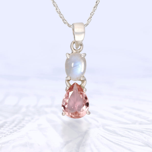 Moonstone & Pink Tourmaline Silver Pendant