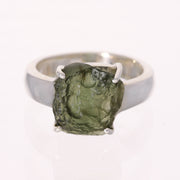 Real Moldavite Silver Ring Size 6